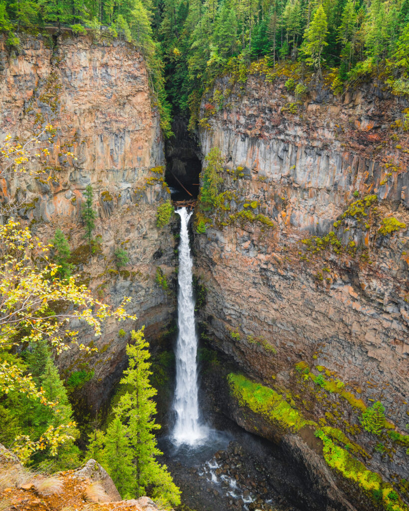 Spahat Falls is a tall, towering, unique waterfall  in Wells Gray Provincial Park British Columbia