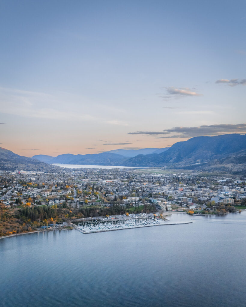Penticton as seen from Okanagan Lake with Skaha Lake in the background