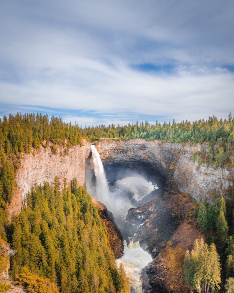 The powerful Helmcken Falls erupts out of the side of the canyon in Wells Gray Provincial Park British Columbia