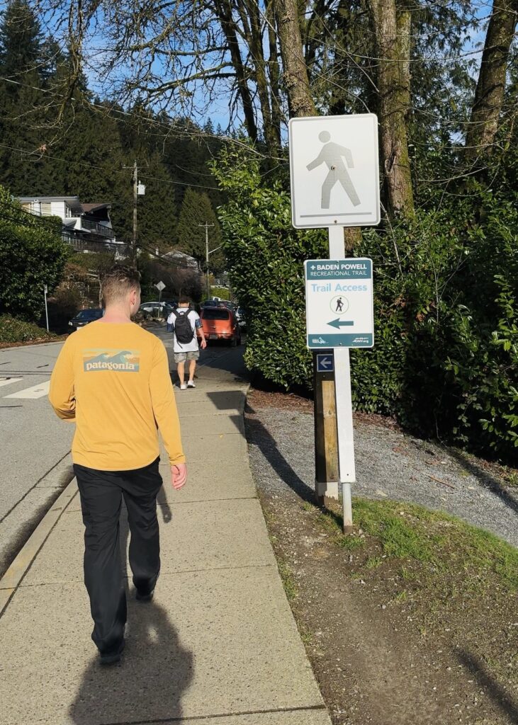 Walking towards the trailhead of the Quarry Rock hike in Deep Cove, North Vancouver BC